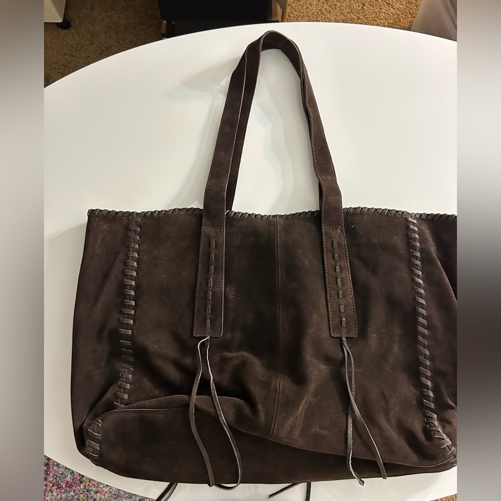 Free People Chocolate Brown Suede Wren Whipstitch Tote NWT SOLD OUT - Picture 1 of 11